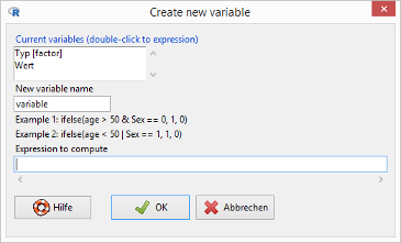 R Commander / EZR Dialog Create new variable