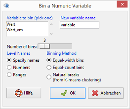 R Commander / EZR Dialog Bin a Numeric Variable