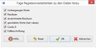 R Commander / Dialog Regressionsstatistiken